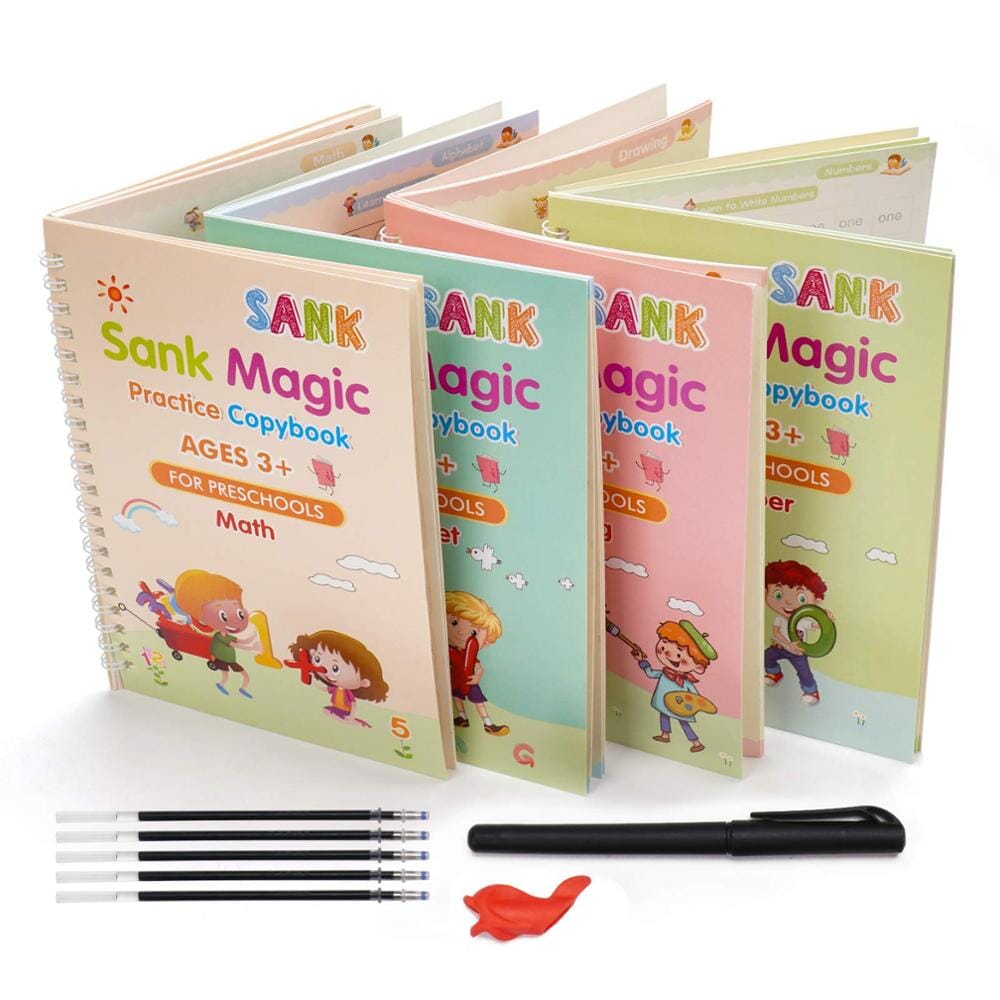 Caderno de Caligrafia Mágicos Reutilizável - Kit com 4 Cadernos - Direct Ofertas