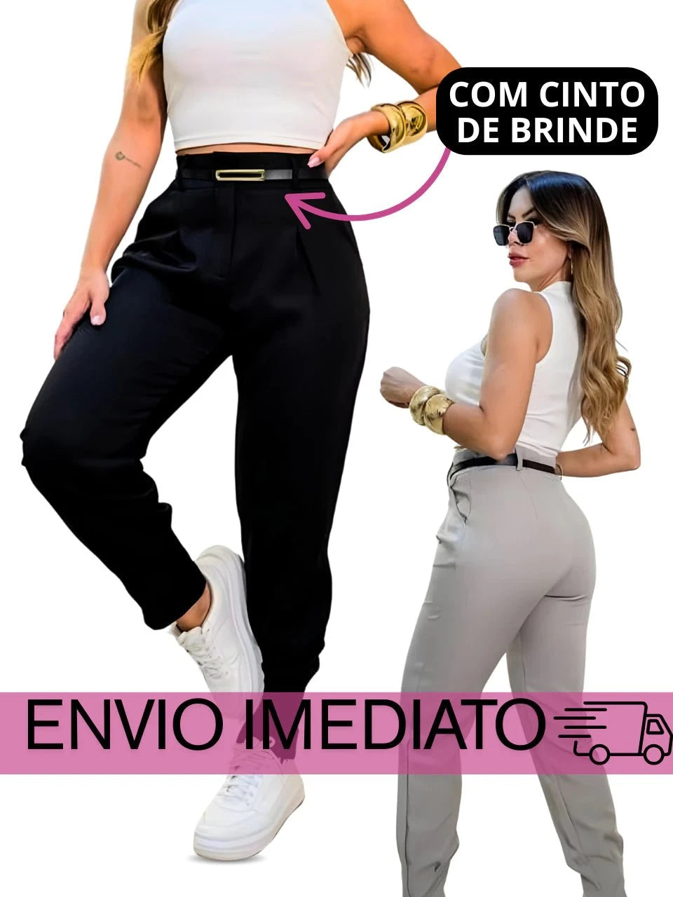 Calça Jogger Cenoura em Alfaiataria com Cinto Calça Jogger Cenoura PS1 Direct Ofertas