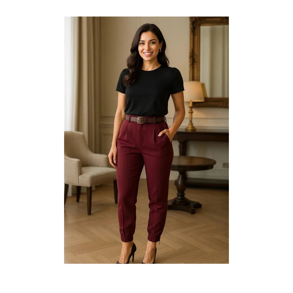 Calça Jogger Cenoura em Alfaiataria com Cinto Calça Jogger Cenoura PS1 Direct Ofertas Vinho marsala