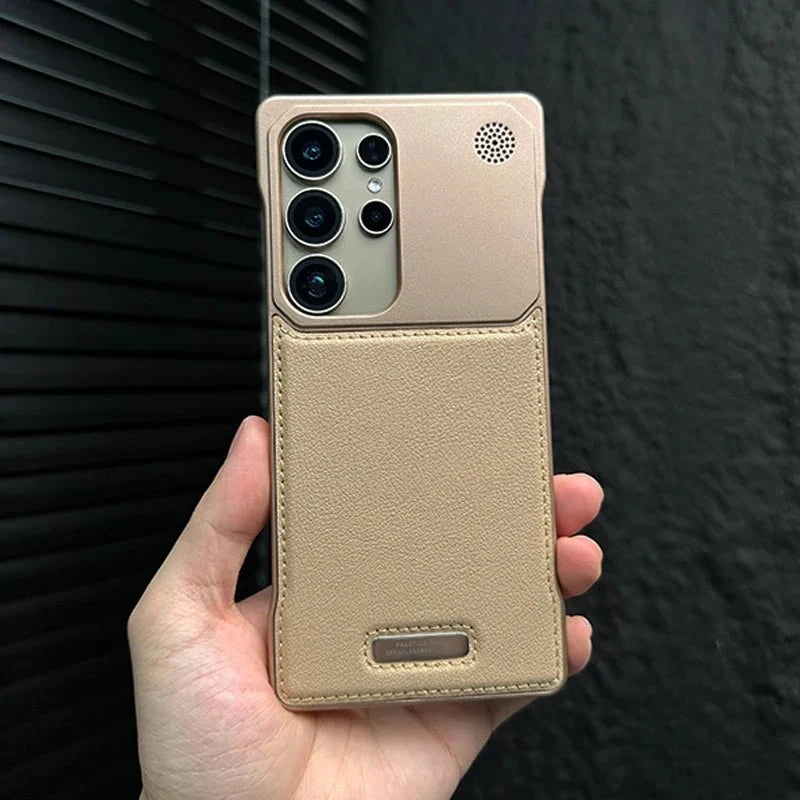 Case Samsung Minimalista em Couro Anti Impacto Case Samsung Minimalista em Couro P14 Direct Ofertas Dourado Samsung S23 Ultra