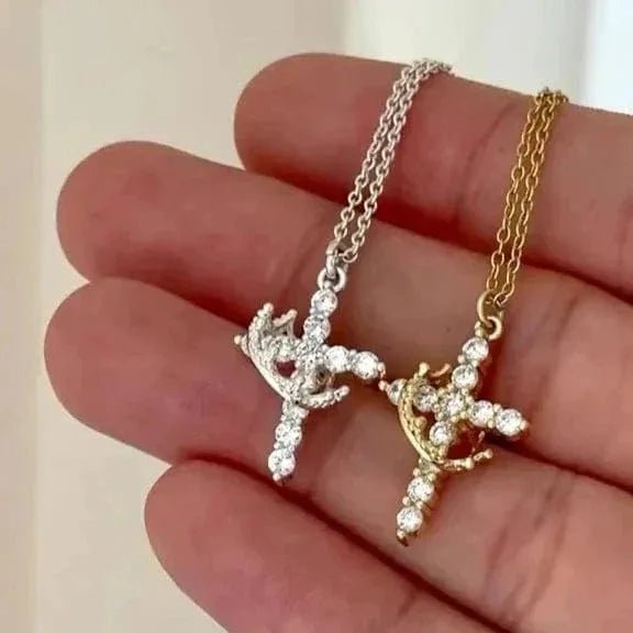 Colar Cruz & Coroa - Banhado a Ouro 18K - Direct Ofertas