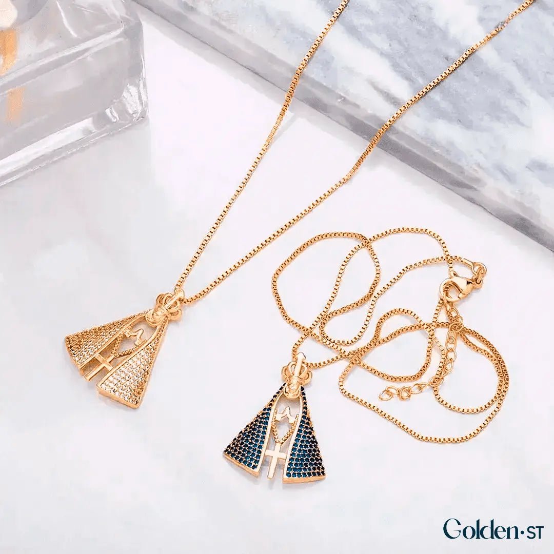Colar Nossa Senhora Aparecida - Dupla Face com Manto de Zircônia - (COMPRE 1 LEVE 2) - Direct Ofertas