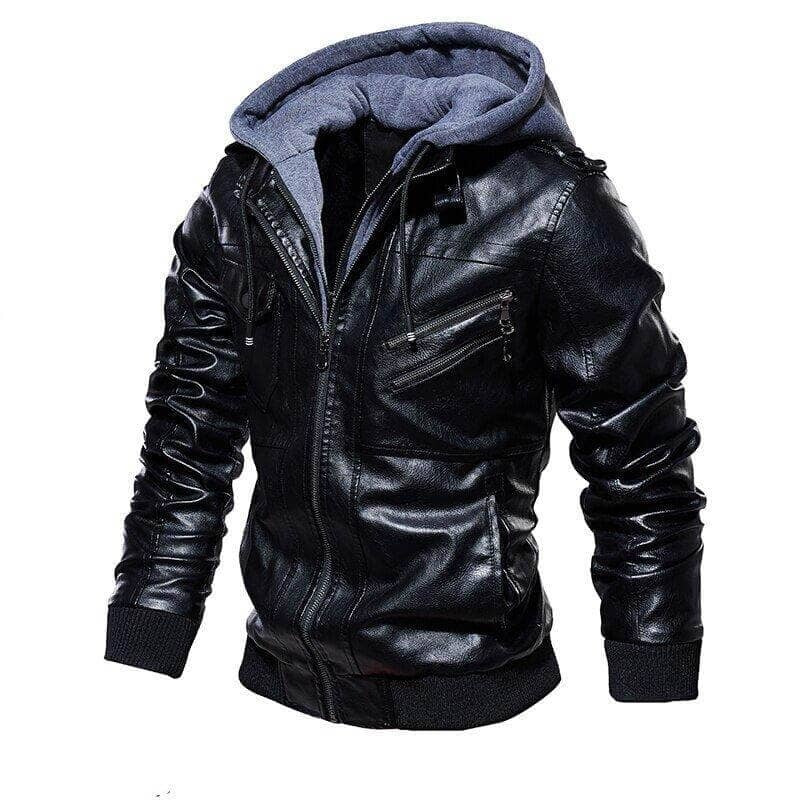 Jaqueta Masculina de Couro 100% Legítimo Com Capuz Removível - Direct Ofertas