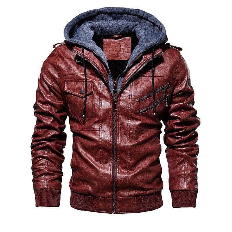 Jaqueta Masculina de Couro 100% Legítimo Com Capuz Removível - Direct Ofertas