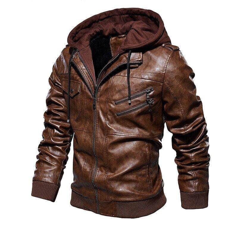 Jaqueta Masculina de Couro 100% Legítimo Com Capuz Removível - Direct Ofertas