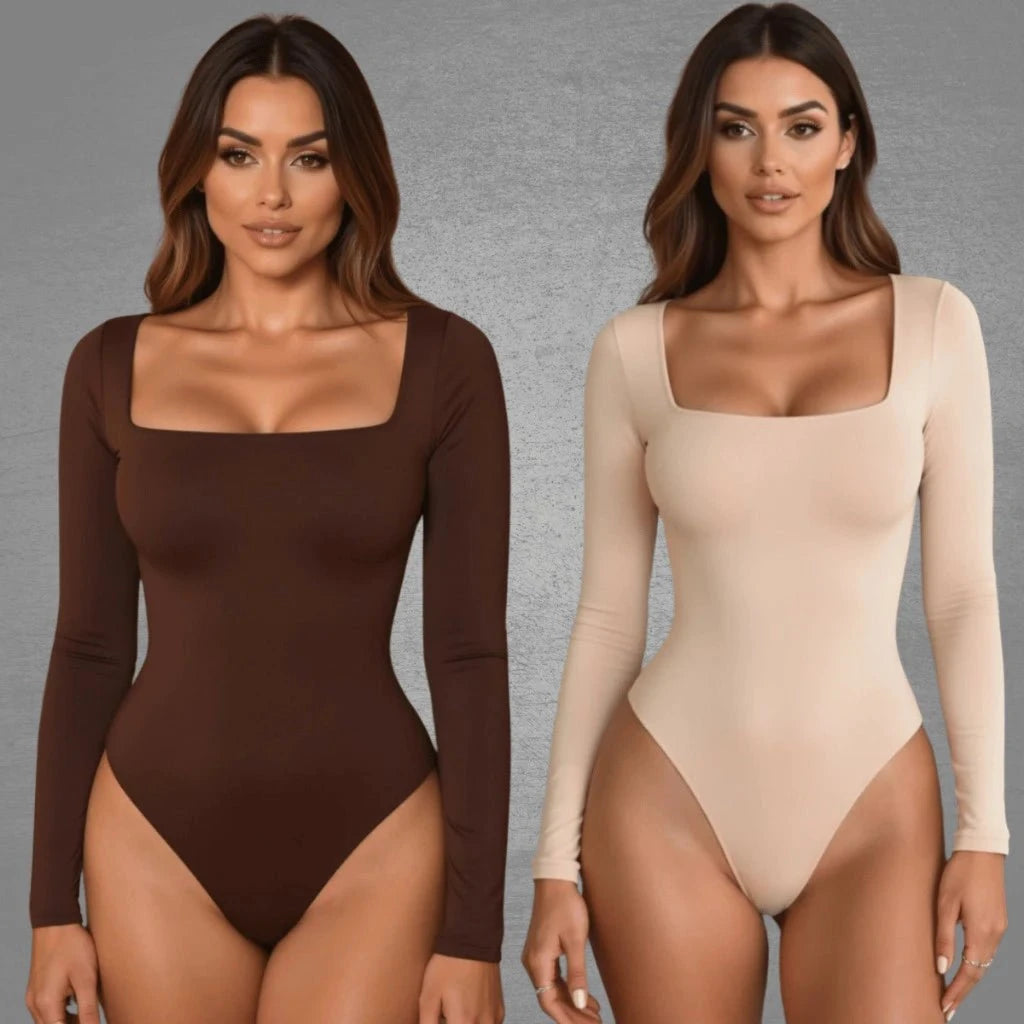 Kit com 2 Bodys Femininos Manga Longa Kit com 2 Bodys PS1 Direct Ofertas MARROM NUDE TAM UNICO 36 a 42