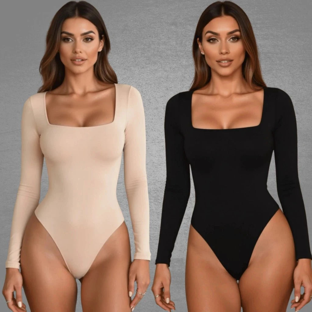 Kit com 2 Bodys Femininos Manga Longa Kit com 2 Bodys PS1 Direct Ofertas PRETO NUDE TAM UNICO 36 a 42