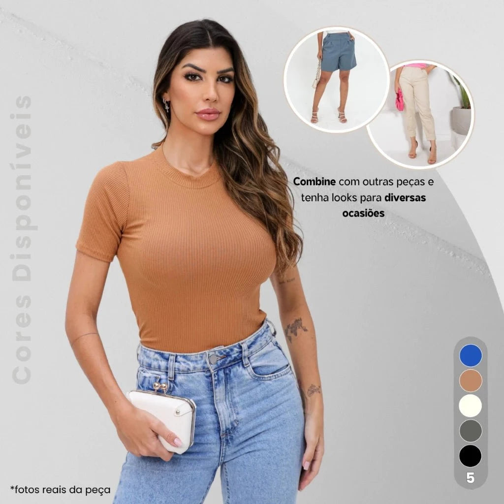 Kit com 3 Blusas Femininas Gola Alta Kit com 3 Blusas Femininas Gola Alta PS1 Direct Ofertas