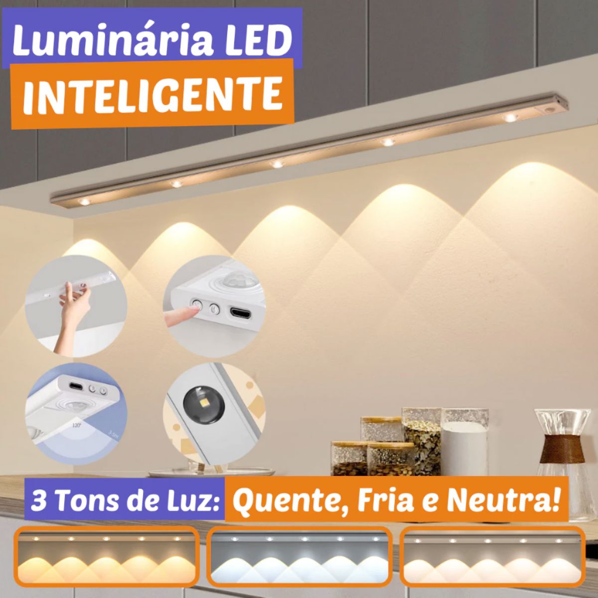 Luminária LED com Sensor Magnético - Direct Ofertas