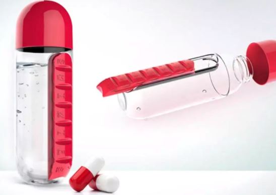 Garrafa de água com porta comprimidos - Pill Bottle 3 EM 1 (EXCLUSIVA!) - Direct Ofertas