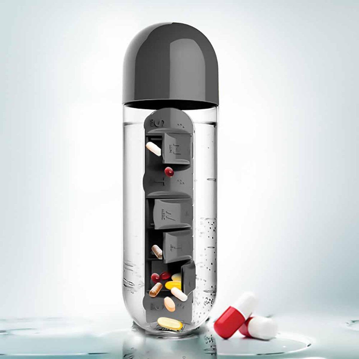 Garrafa de água com porta comprimidos - Pill Bottle 3 EM 1 (EXCLUSIVA!) - Direct Ofertas