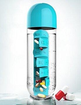 Garrafa de água com porta comprimidos - Pill Bottle 3 EM 1 (EXCLUSIVA!) - Direct Ofertas