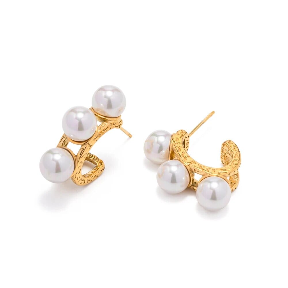 Brinco Meia Argola de Perolas Folheado a Ouro 18k - Direct Ofertas
