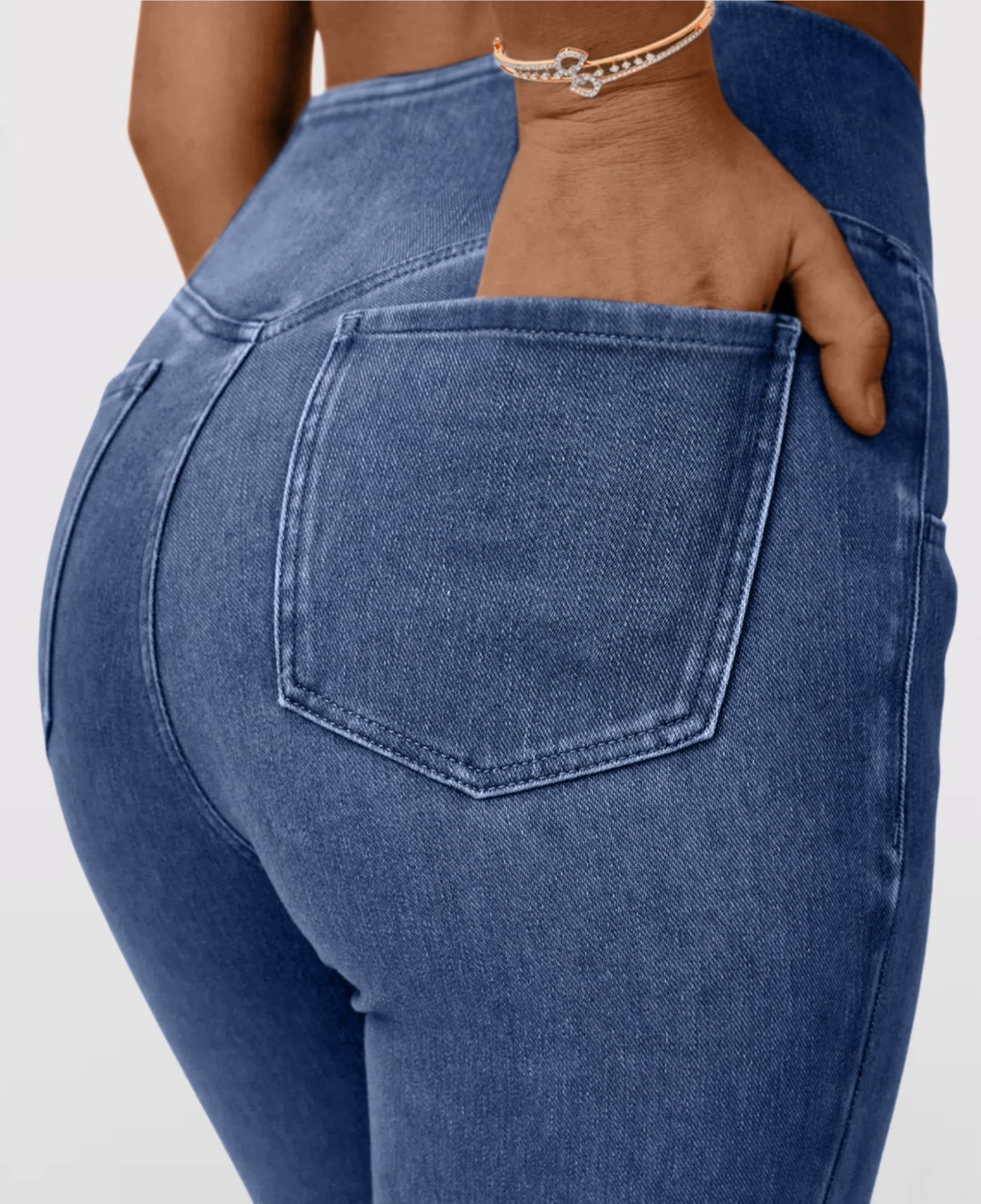 Calça Jeans de Cintura Alta Cruzada [CALÇA EFEITO BARRIGA CHAPADA] - Direct Ofertas