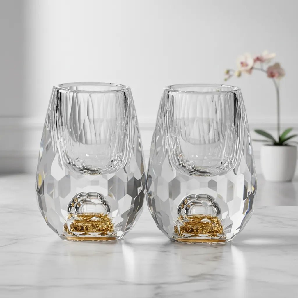 Copo Diamante Luxo com Fundo Duplo e Lascas Douradas para Baijiu, Licor, Cachaça, Tequila e Shots - Direct Ofertas