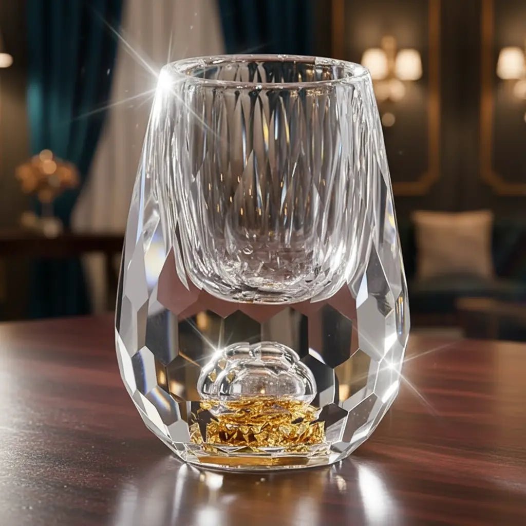 Copo Diamante Luxo com Fundo Duplo e Lascas Douradas para Baijiu, Licor, Cachaça, Tequila e Shots - Direct Ofertas