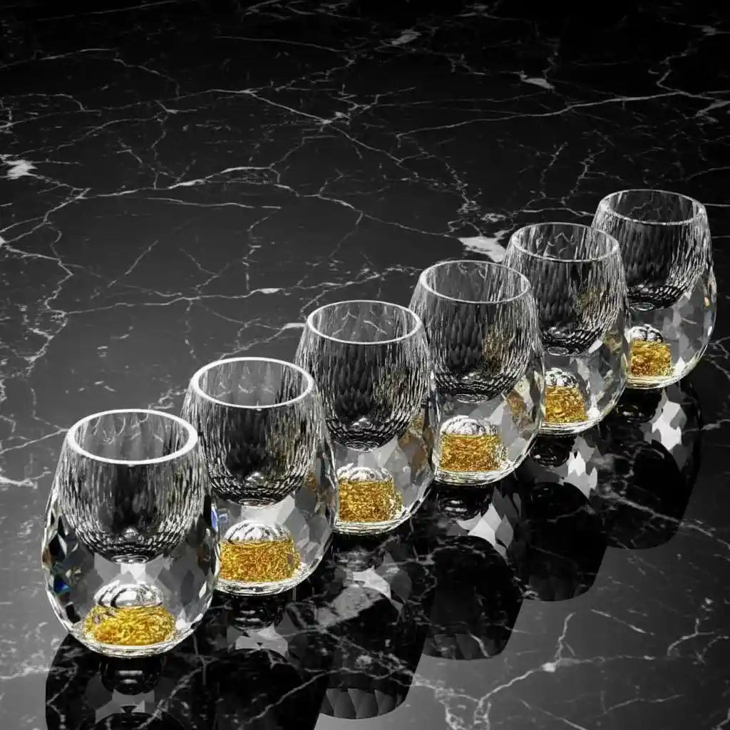 Copo Diamante Luxo com Fundo Duplo e Lascas Douradas para Baijiu, Licor, Cachaça, Tequila e Shots - Direct Ofertas