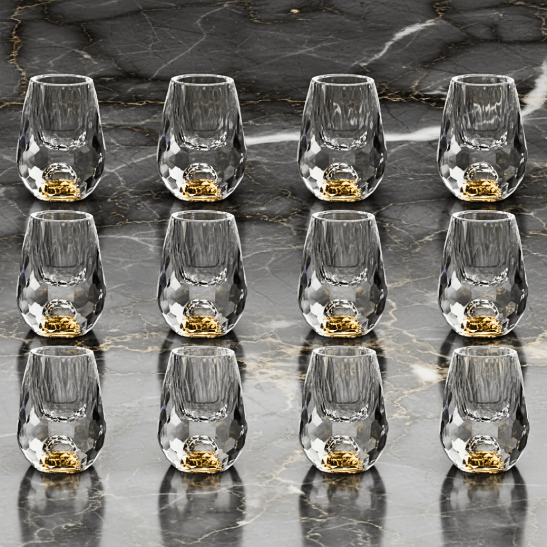 Copo Diamante Luxo com Fundo Duplo e Lascas Douradas para Baijiu, Licor, Cachaça, Tequila e Shots - Direct Ofertas