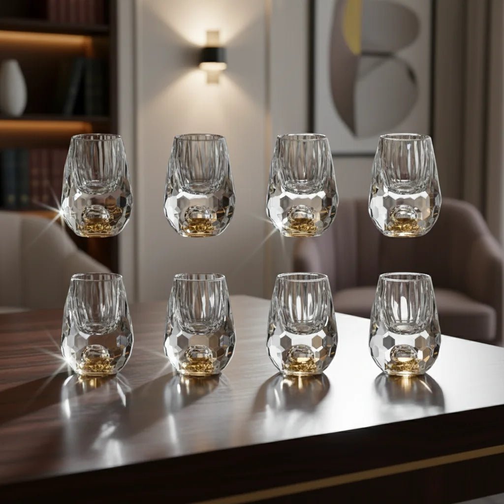 Copo Diamante Luxo com Fundo Duplo e Lascas Douradas para Baijiu, Licor, Cachaça, Tequila e Shots - Direct Ofertas