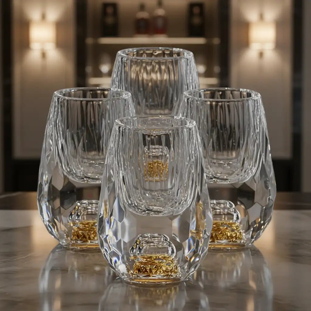 Copo Diamante Luxo com Fundo Duplo e Lascas Douradas para Baijiu, Licor, Cachaça, Tequila e Shots - Direct Ofertas