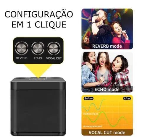 Karaokê Mbox Portátil - Dois microfones sem fio - Direct Ofertas